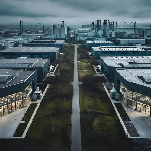 Large-scale gigafactory setting illustrating MANUGY’s modular pilot line concept for scalable, parallelized, and energy-efficient battery manufacturing.